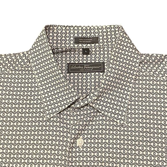 Salvatore Ferragamo Gancini Logo All Over Button Shirt White Men’s Large Italy